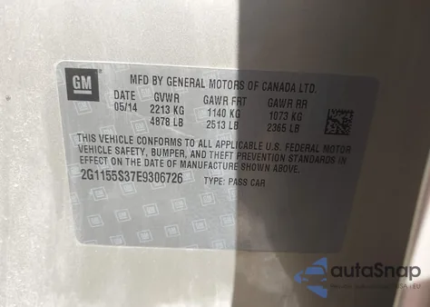 2014 Chevrolet Impala 2Lz из США, поврежденный, VIN 2G1155S37E9306726